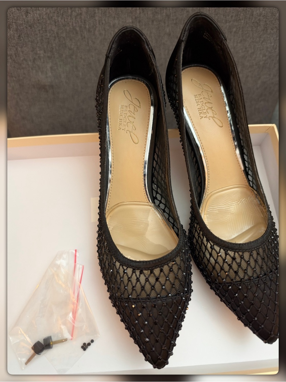 Jewel Badgley Mischka Black Mesh Pointed-Toe Pumps